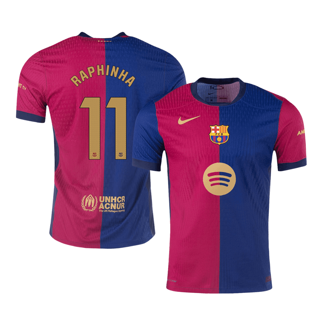 Player Version RAPHINHA #11 Barcelona Home Soccer Jersey 2024/25 -?Spotify Logo Without Text? Top Soccer Jerseys Store