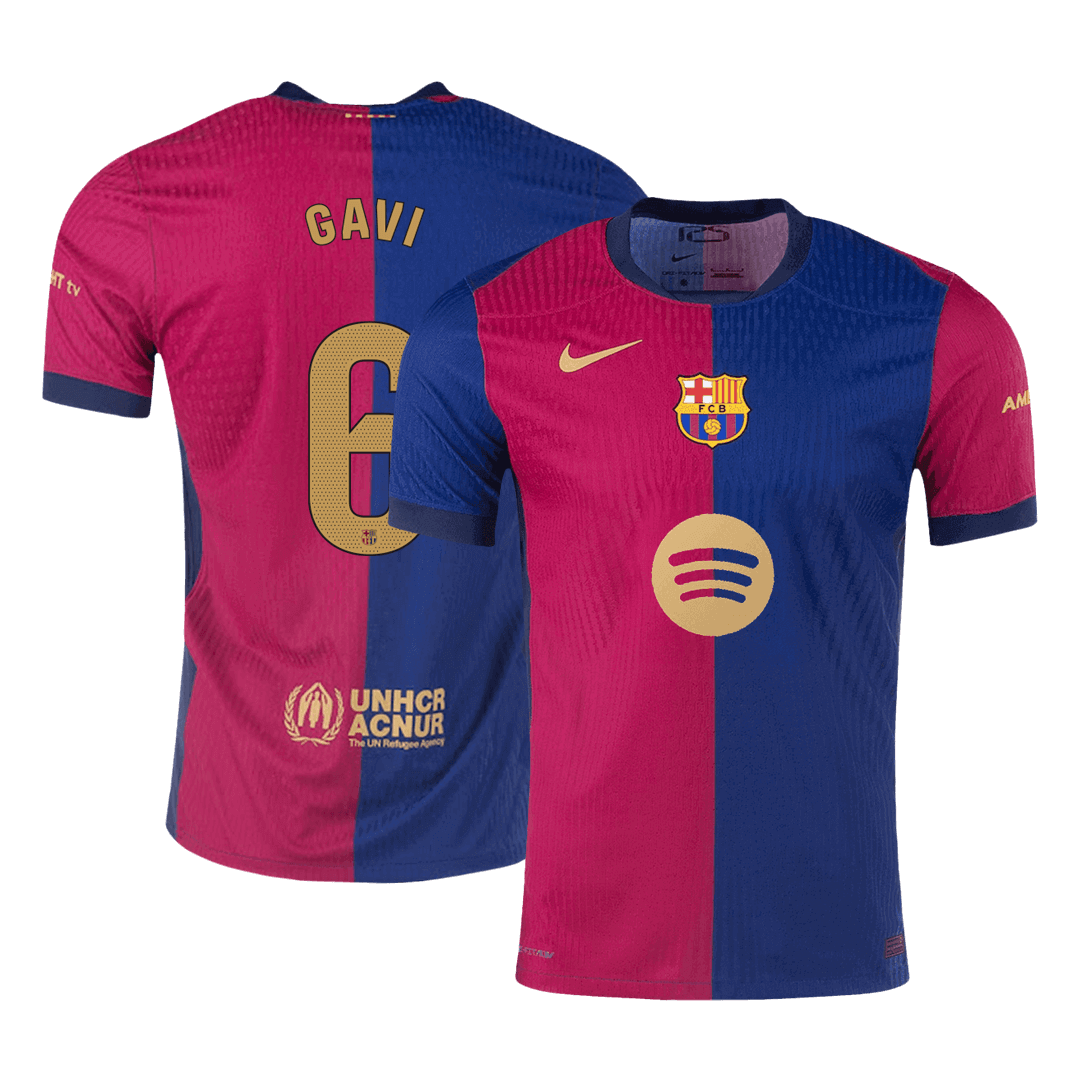 Player Version GAVI #6 Barcelona Home Soccer Jersey 2024/25 - Spotify Logo Without Text Top Soccer Jerseys Store