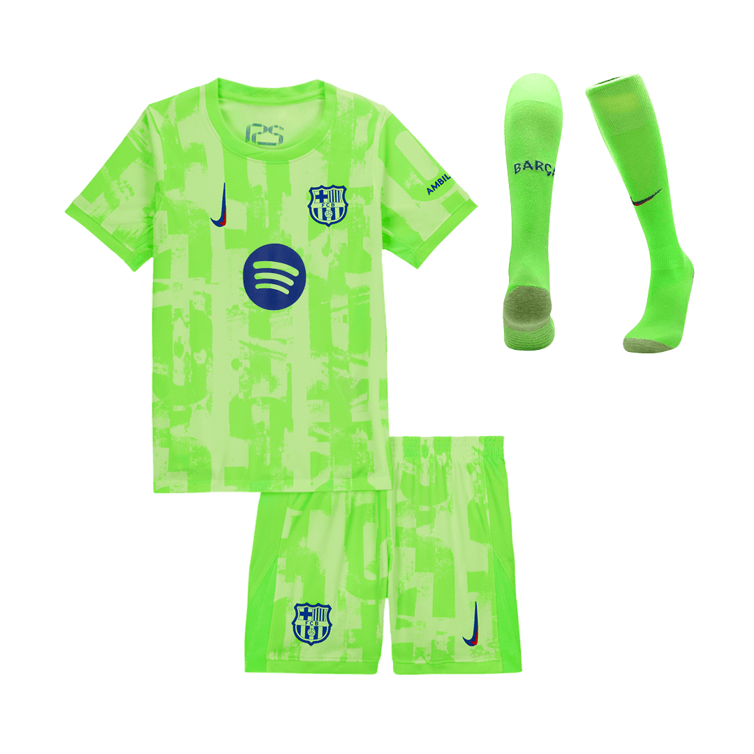Kid's Barcelona Third Away Soccer Jersey Kit(Jersey+Shorts+Socks) 2024/25- UCL (Spotify Logo Without Text) Top Soccer Jerseys Store