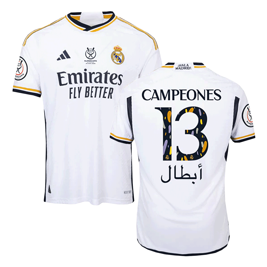Player Version CAMPEONES #13 Real Madrid Home Soccer Jersey 2023/24 - Campeones Supercopa Top Soccer Jerseys Store