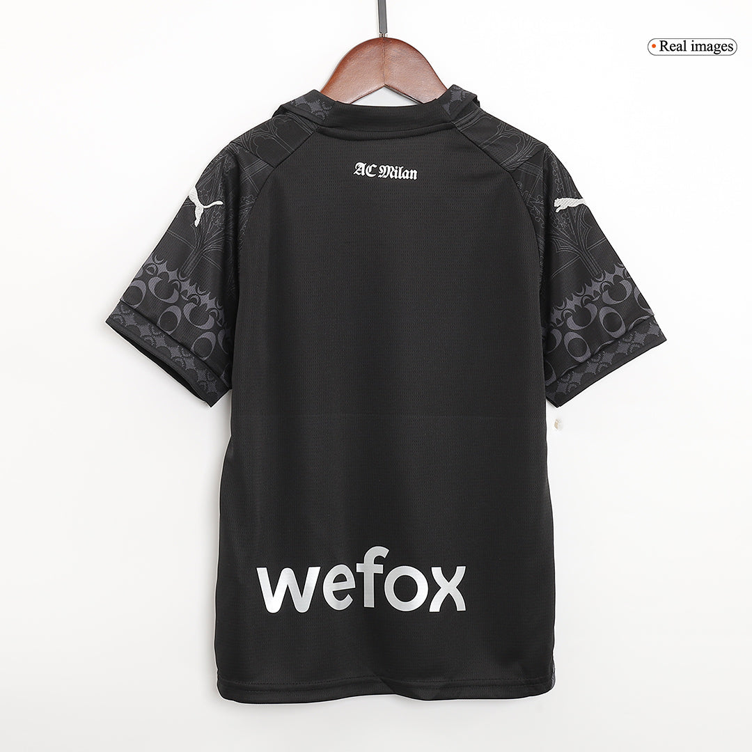 Kid's AC Milan x Pleasures Fourth Away  Soccer Jersey Kit(Jersey+Shorts) 2023/24 Top Soccer Jerseys Store