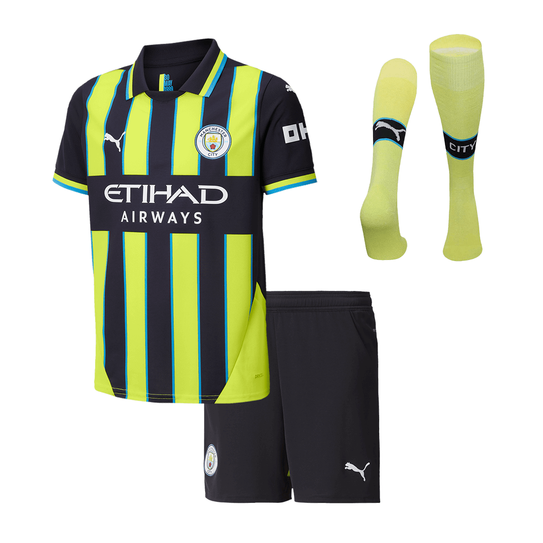 Kid's Manchester City Away Soccer Jersey Kit(Jersey+Shorts+Socks) 2024/25 Top Soccer Jerseys Store