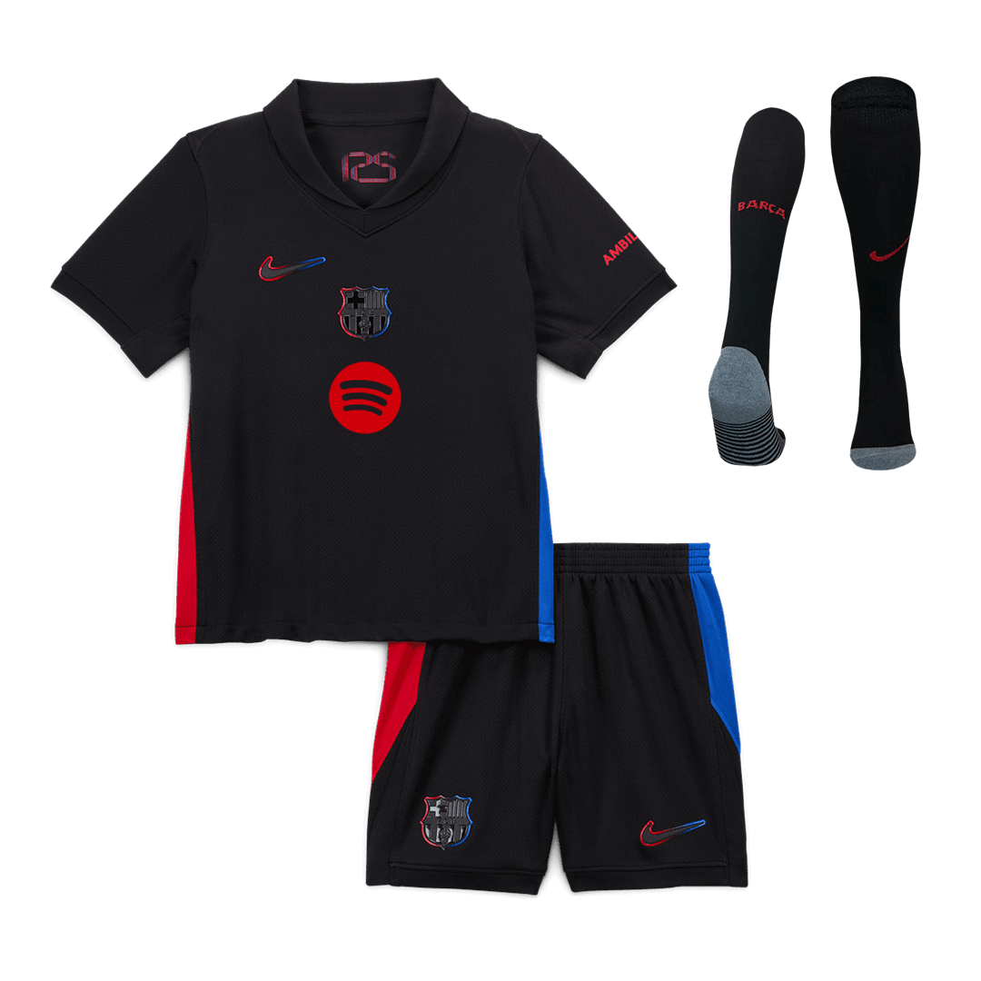 Kid's Barcelona Away Soccer Jersey Kit(Jersey+Shorts+Socks) 2024/25 - Spotify Logo Without Text Top Soccer Jerseys Store