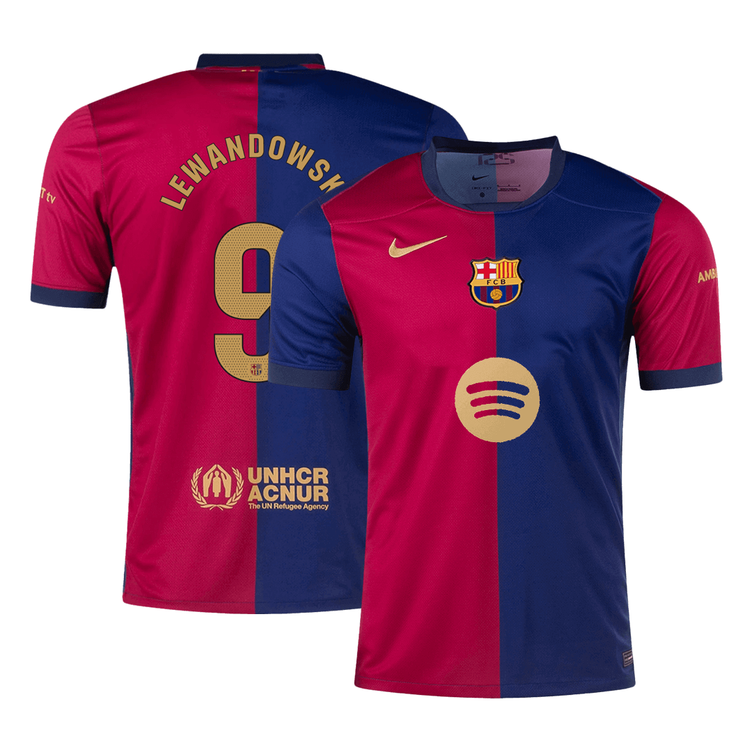 LEWANDOWSKI #9 Barcelona Home Soccer Jersey 2024/25- Spotify Logo Without Text Top Soccer Jerseys Store