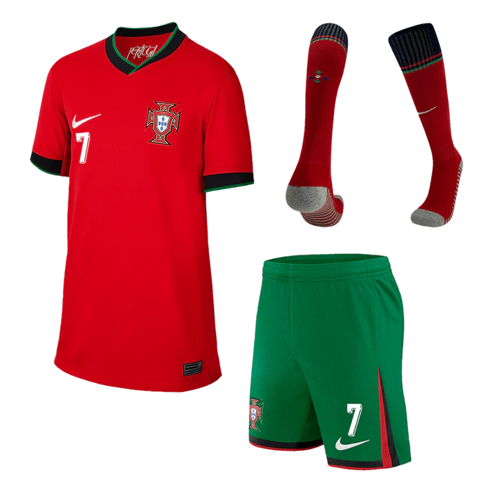 Kid's Portugal RONALDO #7 Home Jerseys Full Kit Euro 2024