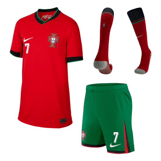 Kid's Portugal RONALDO #7 Home Jerseys Full Kit Euro 2024