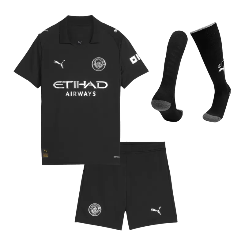 Kit da calcio da trasferta per bambini del Manchester City (maglia+pantaloncini+calzini) 2025/26