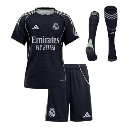 Kit da calcio da trasferta per bambini del Real Madrid (maglia+pantaloncini+calzini) 2025/26