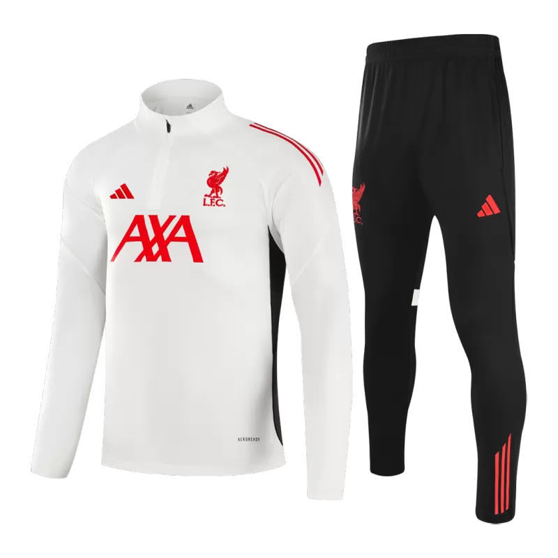 Kit da allenamento Liverpool con cerniera 1/4 per bambini (giacca+pantaloni) 2025/26 - Bianco