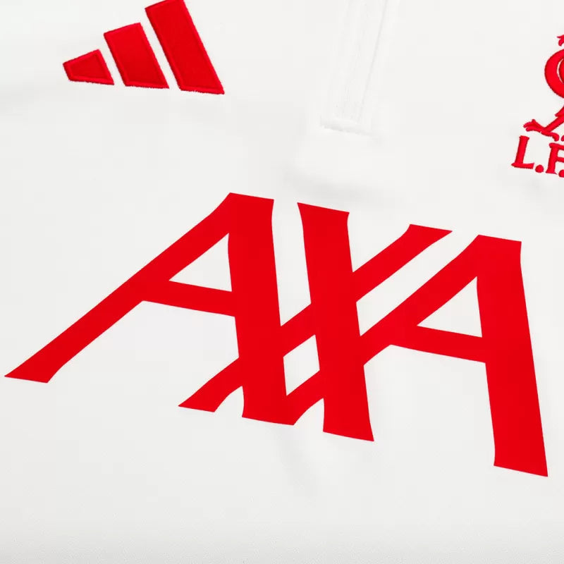 Kit da allenamento Liverpool con cerniera 1/4 per bambini (giacca+pantaloni) 2025/26 - Bianco