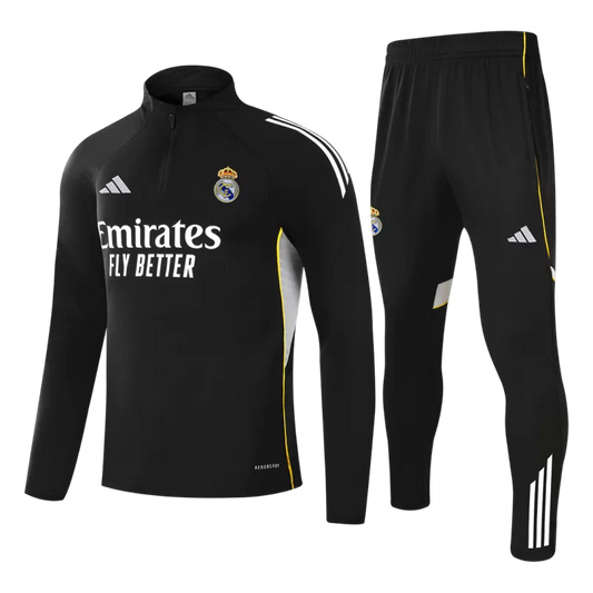 Tuta Real Madrid con zip 1/4 (giacca+pantaloni) 2025/26 - Nera