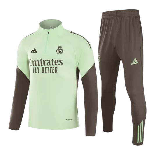 Kid's Real Madrid 1/4 Zip Training Kit (Jacket+Pants) 2025/26 - Green