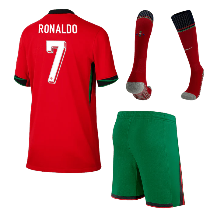 Kid's Portugal RONALDO #7 Home Jerseys Full Kit Euro 2024