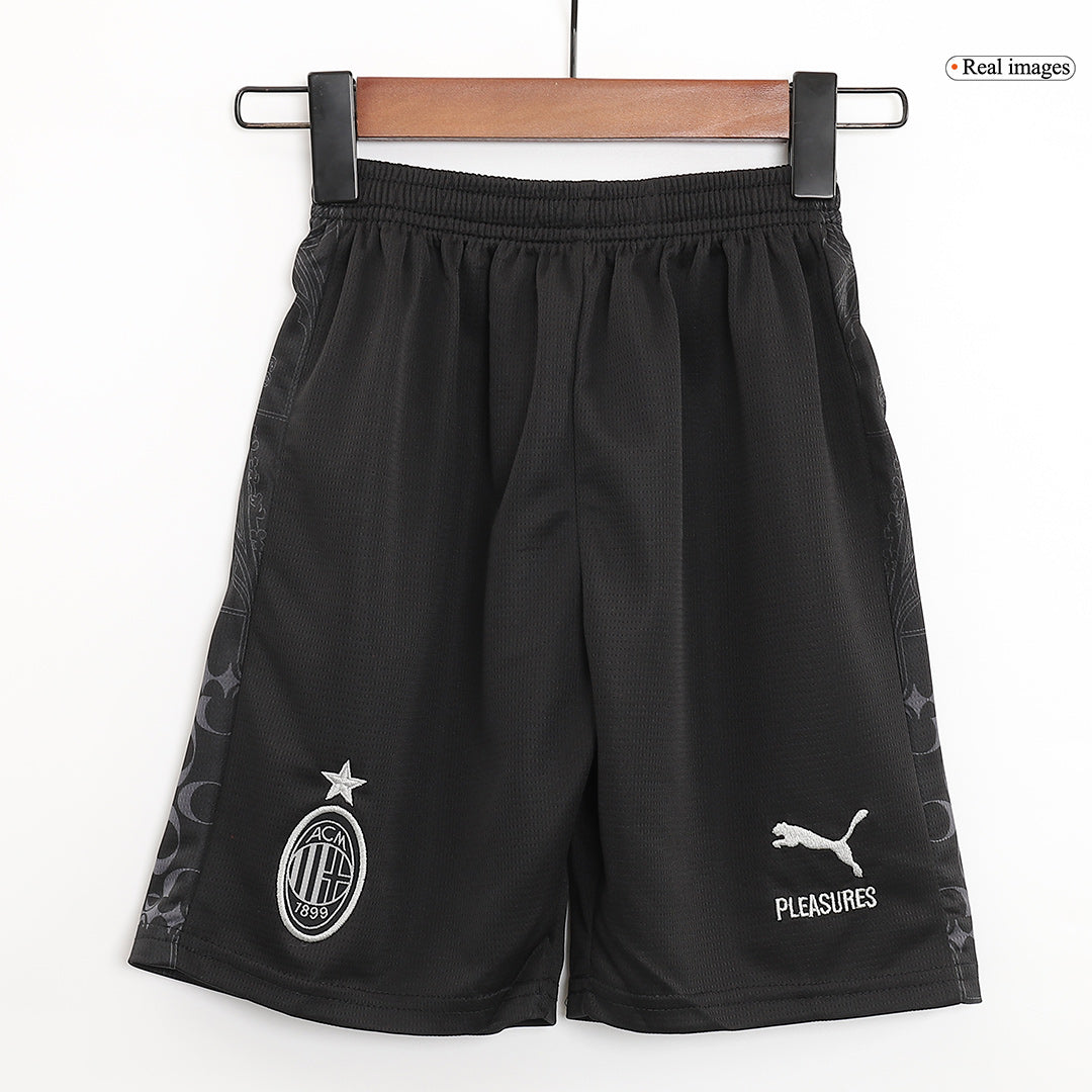 Kid's AC Milan x Pleasures Fourth Away  Soccer Jersey Kit(Jersey+Shorts) 2023/24 Top Soccer Jerseys Store