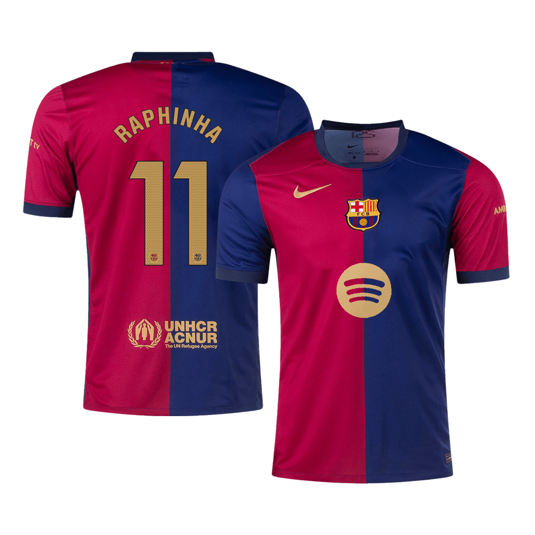 RAPHINHA #11 Barcelona Home  Soccer Jersey 2024/25 -?Spotify Logo Without Text? Top Soccer Jerseys Store