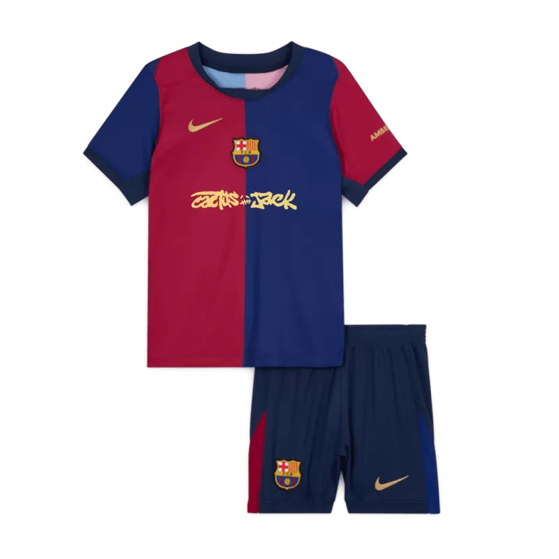 Kids  Barcelona X Travis Scott Home Soccer Jerseys Kit 2024/25
